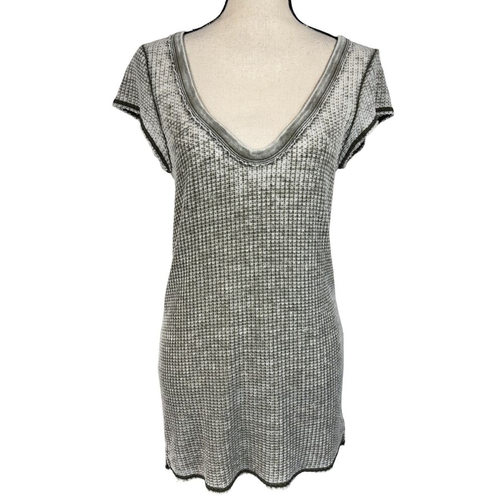Free People Large Arthur Waffle Knit Tunic Top V-Neck Stretch Lightweight Soft